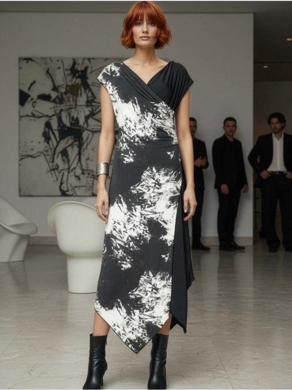 Joseph Ribkoff Black & White Asymmetrical Wrap Dress